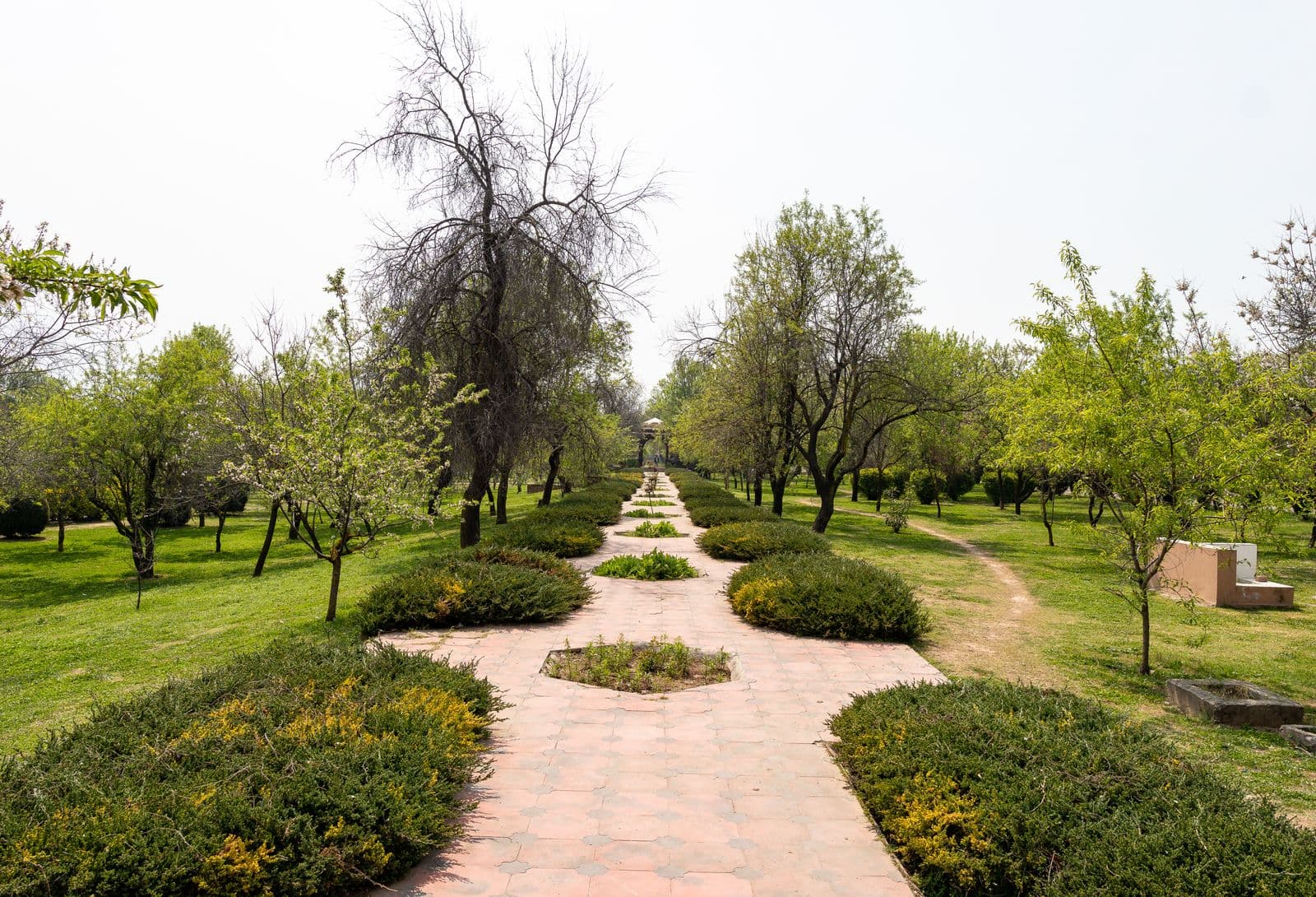 Formal paver walkway on a garden axis